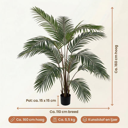 Cheqo® Kunstpalm - Kunstplant Palmboom - Kunstplanten voor Binnen - Grote Kunstplant - Specs