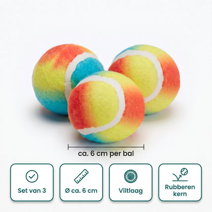 SIZE - Cheqo Regenboog Tennisballen voor Honden Set van 3