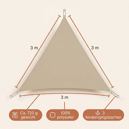 Cheqo® Schaduwdoek Driehoek - Zand Beige - Specs