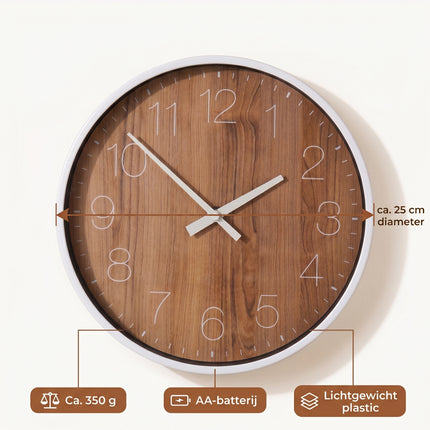 Cheqo® Wandklok Analoog met Houtlook - Specs