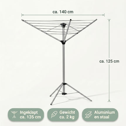 Cheqo® Droogrek Inklapbaar - Droogmolen Staand 3 Armen - Specs