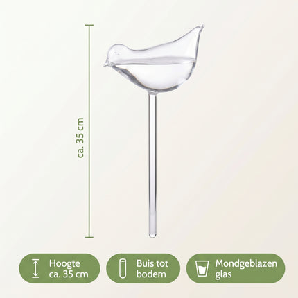 Cheqo® Planten Watergever Glazen Vogel Set van 2 - Specs