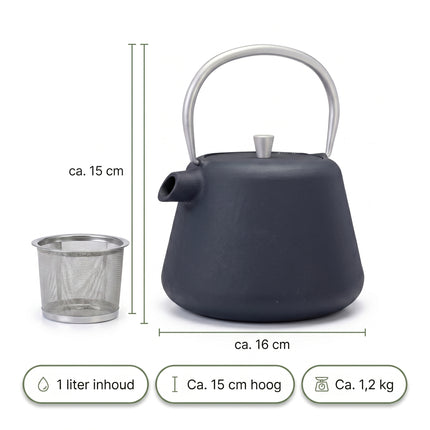 Cheqo® Theepot Gietijzer 1L Grijs - Specs