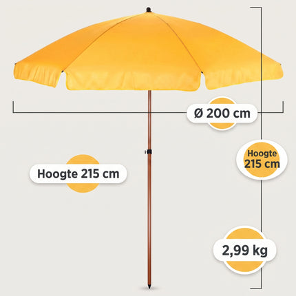 infographic-5: Cheqo parasol strandparasol houtlook geel