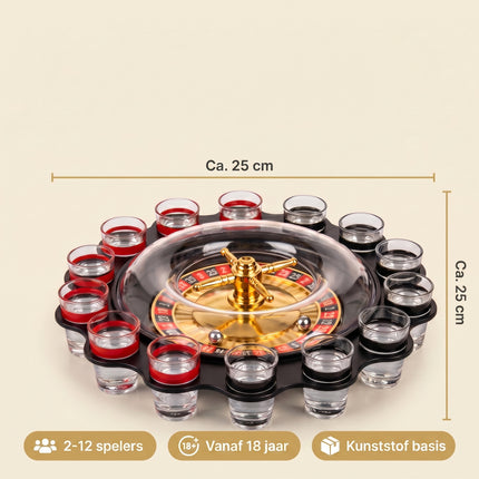 Cheqo® Roulette Drankspel met 12 Shotglaasjes - Specs