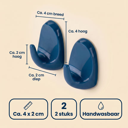 Cheqo® Theedoek Haken Set van 2 - Zelfklevend voor Keuken - Donkerblauw - Specs