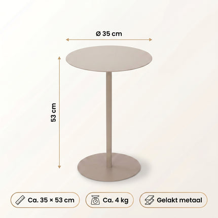 Cheqo® Bijzettafel - Rond - Metaal - Salontafel voor Woonkamer - Beige - Nachtkastje voor Slaapkamer - Specs
