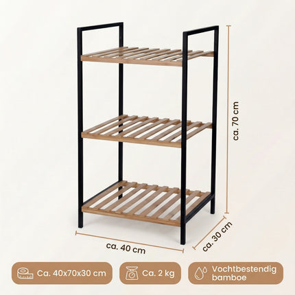 Cheqo® Handdoekenrek 3 Etages Bamboe Metaal Zwart - Specs