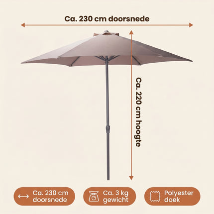 Cheqo Tuinparasol Stokparasol Taupe 230x220 cm - Specs