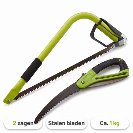 infographic-5: Cheqo takkenzaag set van 2 beugelzaag snoeizaag groen