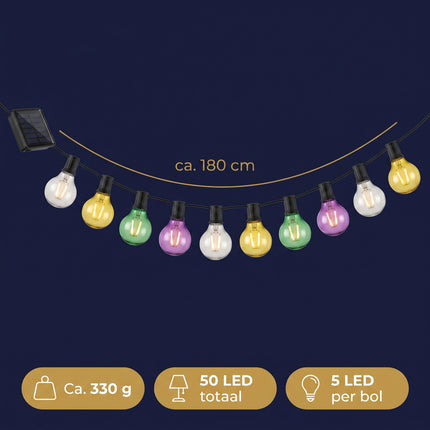 Cheqo® Solar Lichtslinger - Feestverlichting - Lichtsnoer Buiten met Gloeilampjes - Tuinverlichting - Buitenverlichting - Sfeerverlichting - Party Lights op Zonne-energie - Peertjes - Gekleurde LED Lampjes - Decoratieve Lichtslinger - Specs