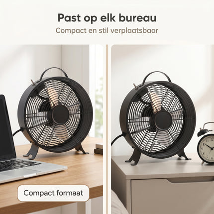 Cheqo® Tafelventilator Zwart Retro 26 cm - Bezwaarkiller