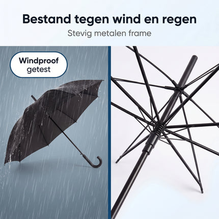Cheqo® Paraplu Zwart - Stokparaplu - Windproof Stormparaplu - Bezwaarkiller