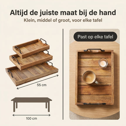 Cheqo® Dienblad Mangohout Set van 3 - Bezwaarkiller