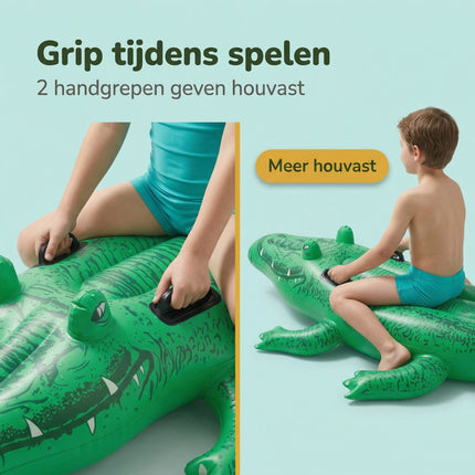 Cheqo® Opblaasbare Krokodil - Ride-on Krokodil - Krokodil Luchtbed - Opblaasdier - Opblaasfiguur - Zwembad Speelgoed - Waterspeelgoed - Strand Speelgoed - voor Kinderen - Bezwaarkiller