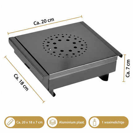 Cheqo® Warmhoudplaat met Waxinelichtjes - Rechaud - Schotelwarmer - Voedselwarmer voor Eten Warm Houden - Non-stick Aluminium - met Handgrepen - RVS Basis - Tafelwarmer - Warmhouder - Theelichtjes - Bordenwarmer - Kaarsjes - Richaud - Specs