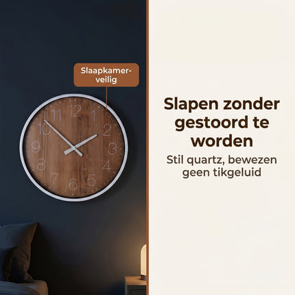 Cheqo® Wandklok Analoog met Houtlook - Bezwaarkiller