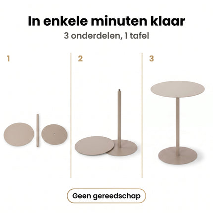 Cheqo® Bijzettafel - Rond - Metaal - Salontafel voor Woonkamer - Beige - Nachtkastje voor Slaapkamer - Bezwaarkiller