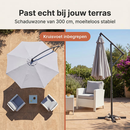 Cheqo® Zweefparasol 300 cm Grijs - Bezwaarkiller