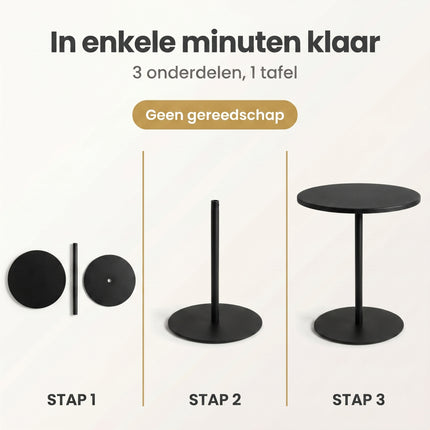 Cheqo® Bijzettafel Rond Zwart - Metaal - Woonkamer - Sidetable - Industrieel - Assembly