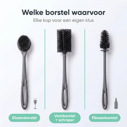 Cheqo Siliconen Afwasborstel Set van 3 - Bezwaarkiller