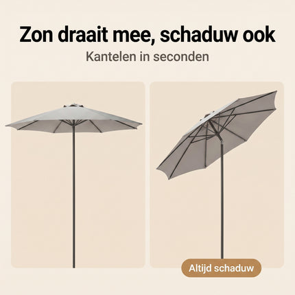 Cheqo® Tuinparasol Grijs Stokparasol Terrasparasol Balkon - Bezwaarkiller