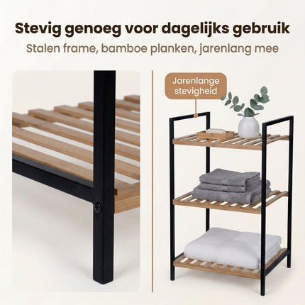 Cheqo® Handdoekenrek 3 Etages Bamboe Metaal Zwart - Bezwaarkiller