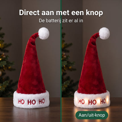 infographic-6: Kinder kerstmuts met lichtjes en veer