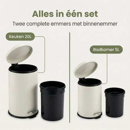 Cheqo® Pedaalemmer Set van 2 - Crème - Bezwaarkiller