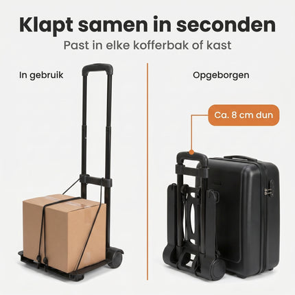 Cheqo® Opvouwbare Steekwagen - Transporttrolley - Inklapbare Steekwagen met Telescopisch Handvat - Bezwaarkiller