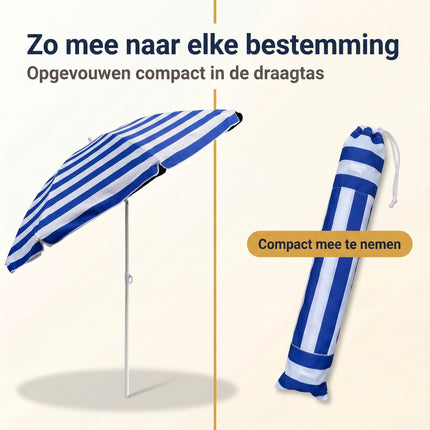 Cheqo Strandparasol Blauw/Wit Gestreept - Bezwaarkiller