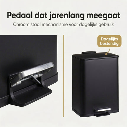 Cheqo® Pedaalemmer 20L Mat Zwart - Bezwaarkiller