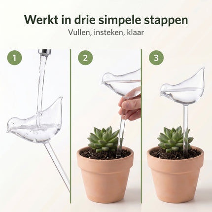 Cheqo® Planten Watergever Glazen Vogel Set van 2 - Bezwaarkiller