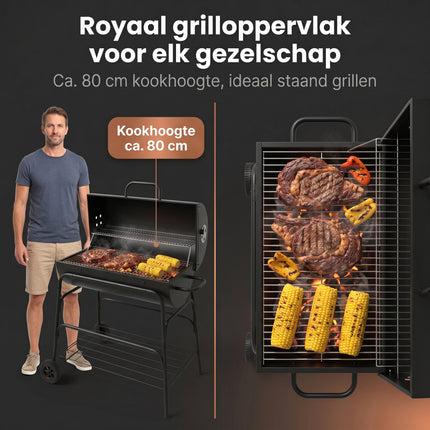 Cheqo® Houtskoolbarbecue Cilinder BBQ op Wielen - Bezwaarkiller