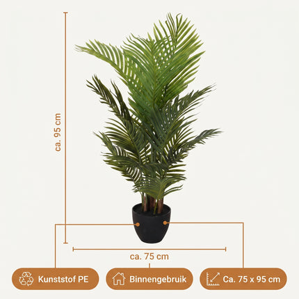 Cheqo® Kunstpalm - Kunstplant Palm - Nepplant - Kunstplanten voor Binnen - Neppalm - Areca Palm - Palmboom - Grote Kunstplant - Woonkamer Decoratie - Kunst Palmboom - Tropische Plant - Groen - Kantoor - Slaapkamer - Balkon - Specs