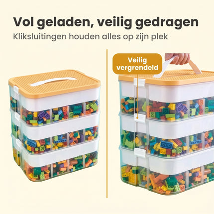 Cheqo® Opbergbox Bouwstenen Stapelbaar 3 Lagen - Bezwaarkiller