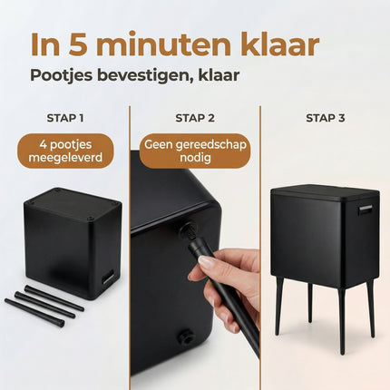 Cheqo® Prullenbak op Pootjes - Afvalbak 35 Liter - Bezwaarkiller