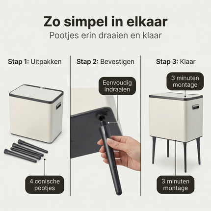 Cheqo® Prullenbak op Pootjes - Afvalbak 35 Liter - Bezwaarkiller