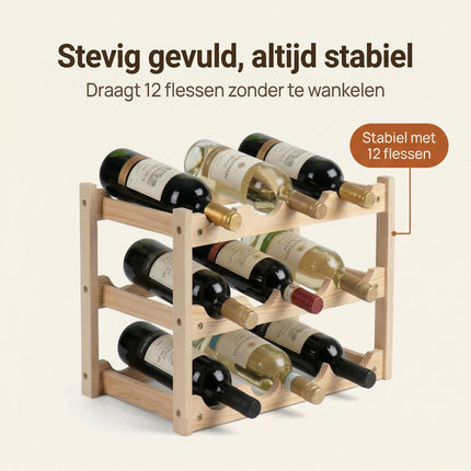 Cheqo® Wijnrek Hout voor 12 Flessen - Bezwaarkiller