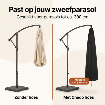 Cheqo® Zweefparasolhoes - Beschermhoes Zweefparasol - Waterdichte Parasolhoes met Rits en Trekkoord - Afdekhoes voor Boogparasol en Staande Parasol - Tuinparasol Hoes - Weerbestendig en Zonwerend - Zwart - Bezwaarkiller