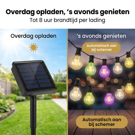 Cheqo® Solar Lichtslinger - Feestverlichting - Lichtsnoer Buiten met Gloeilampjes - Tuinverlichting - Buitenverlichting - Sfeerverlichting - Party Lights op Zonne-energie - Peertjes - Gekleurde LED Lampjes - Decoratieve Lichtslinger - Bezwaarkiller