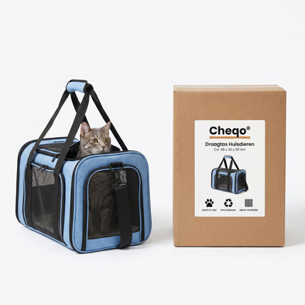Cheqo® Draagtas Hond en Kat Blauw - Verpakking