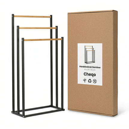 Cheqo® Handdoekrek Bamboe Zwart 45x23x85cm - Verpakking