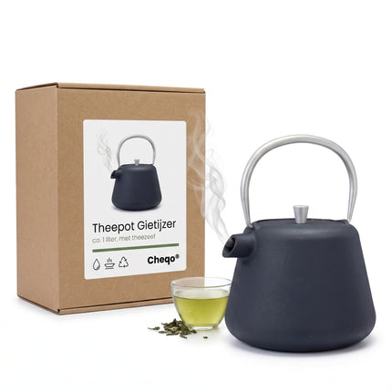 Cheqo® Theepot Gietijzer 1L Grijs - Verpakking