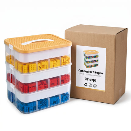 Cheqo® Opbergbox Bouwstenen Stapelbaar 3 Lagen - Verpakking