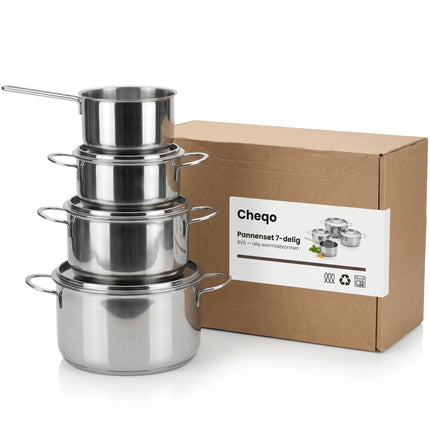 Cheqo® Pannenset Set van 7 - RVS Pannenset - Verpakking