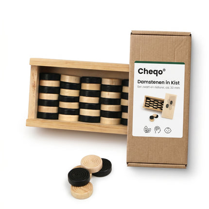 Cheqo Damstenen in Houten Kist - Verpakking