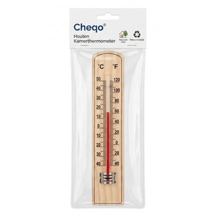 Cheqo® Houten Kamerthermometer 20 cm - Verpakking