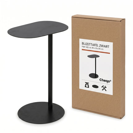 Cheqo® Bijzettafel Zwart - Metalen Sidetable - Industrieel Design - Verpakking