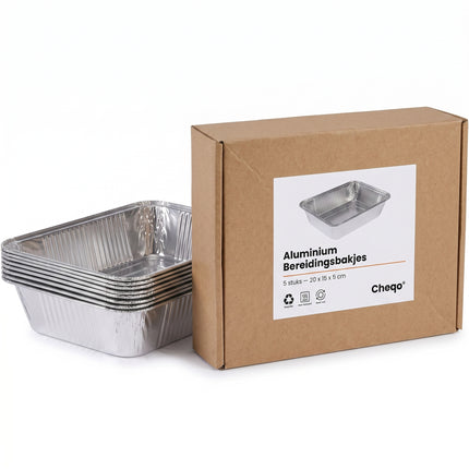Cheqo® Aluminium Bereidingsbakjes Set van 5 - Verpakking